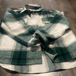 Shein flannel shacket. Green white and black slightly worn.